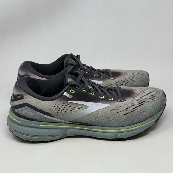 Brooks Ghost 15 Sneakers Shoes Mens 10.5 Gray Green Running Lightweight Shoes - Picture 1 of 16
